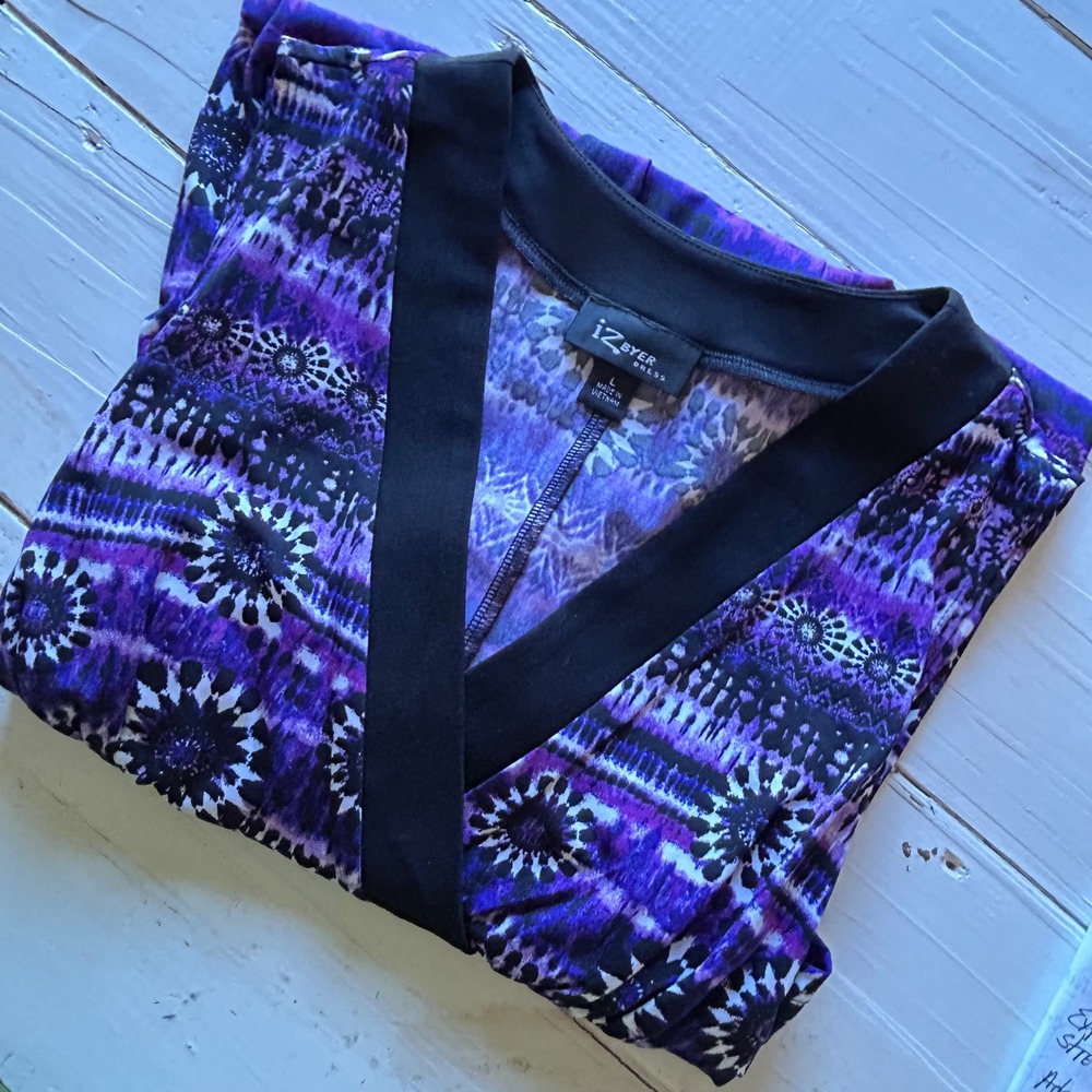 iZ Byer Purple Geometric Sunburst Studded Empire Waist Dress Large Women's Large